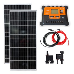 [K4C] Pack X 2 Panel Solar 200w Monocristalino 12v Amerisolar Regulador Pwm 30a con Cable